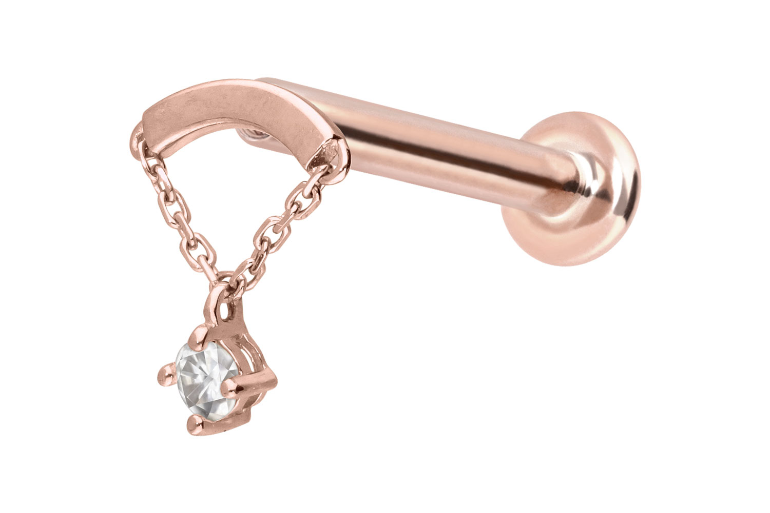 14 Karat Gold Labret Piercing mit Push Fit MOISSANIT + BOGEN + KETTE